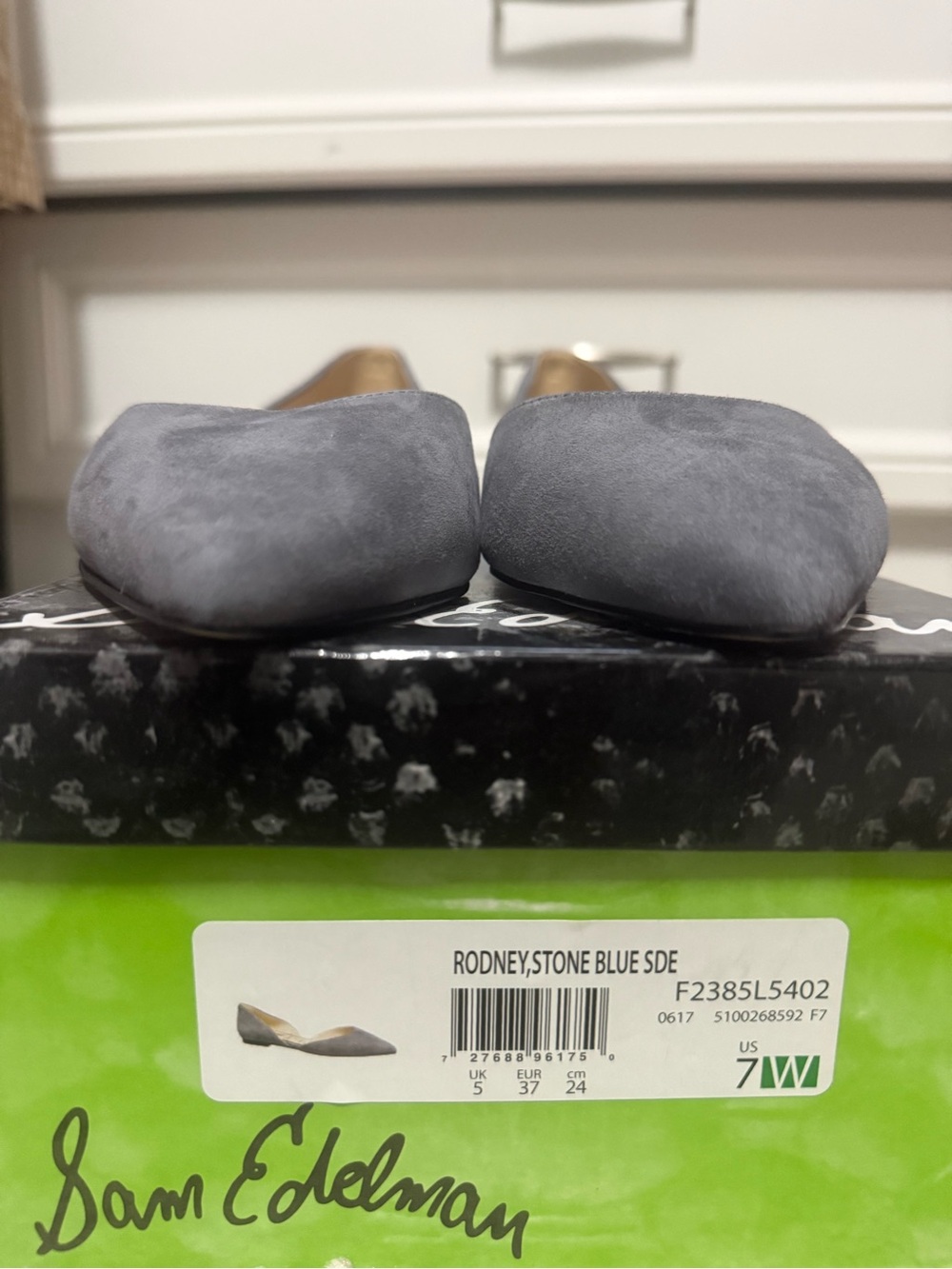 Sam Edelman Stone Blue/Gray Suede Pointed Toe Flats